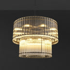37 Inch Ribbed Glass Two-Tier Chandelier - San Marco