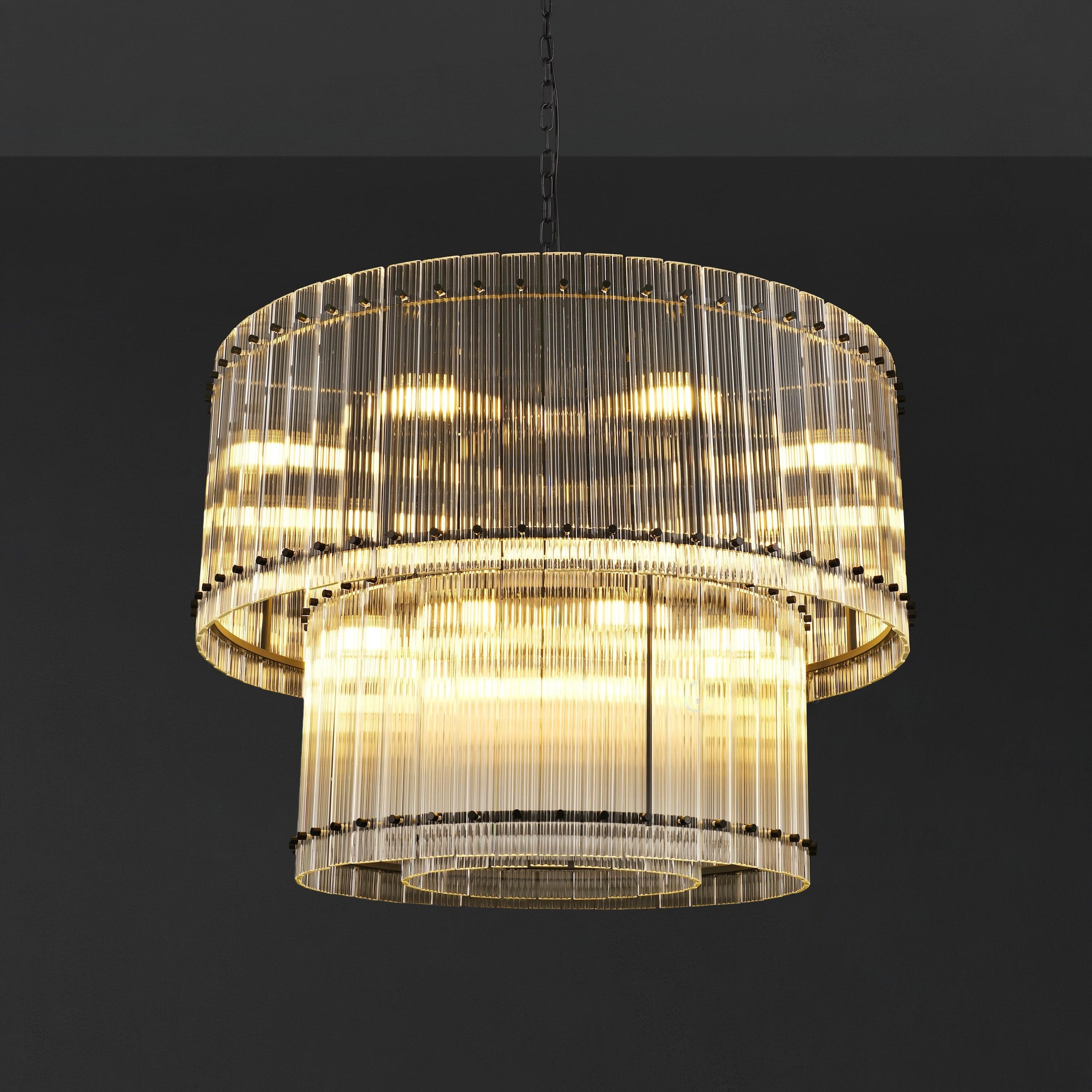 37 Inch Ribbed Glass Two-Tier Chandelier - San Marco
