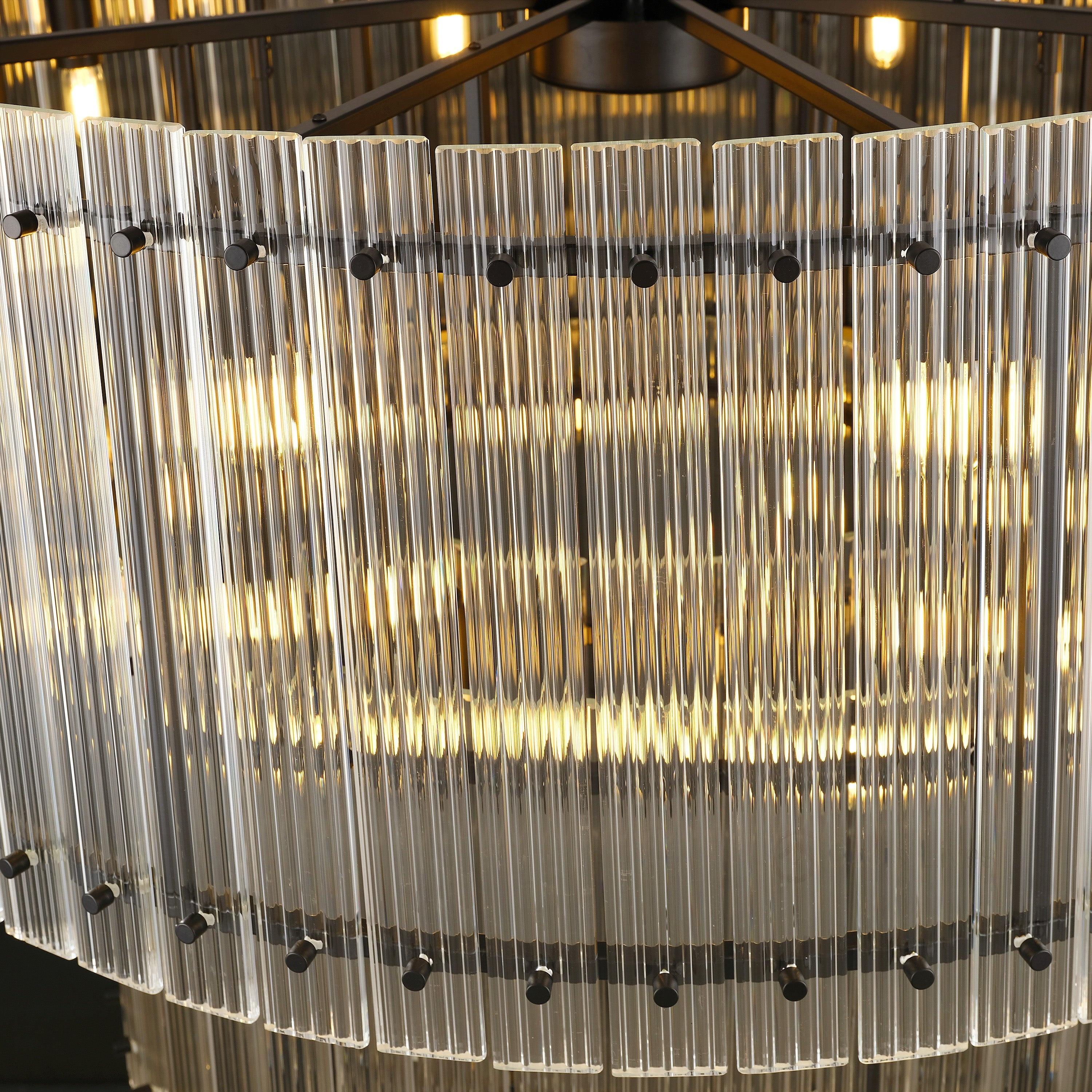 37 Inch Ribbed Glass Two-Tier Chandelier - San Marco