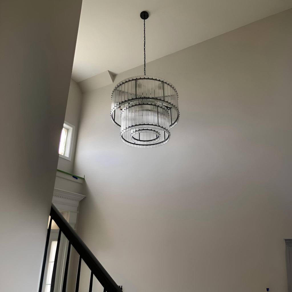 37 Inch Ribbed Glass Two-Tier Chandelier - San Marco