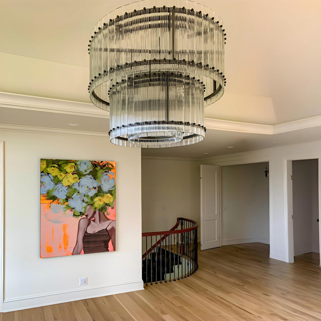 37 Inch Ribbed Glass Two-Tier Chandelier - San Marco