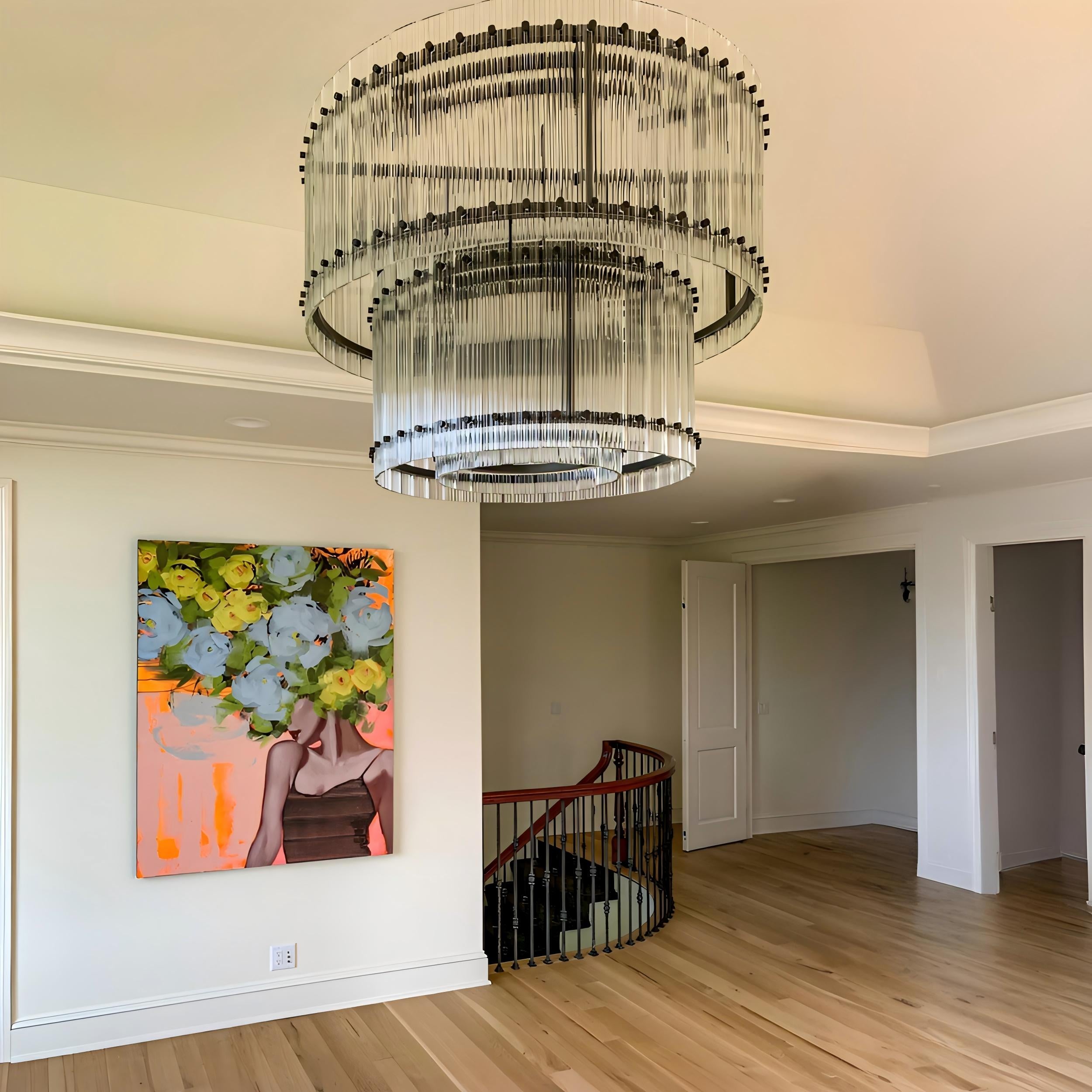 37 Inch Ribbed Glass Two-Tier Chandelier - San Marco