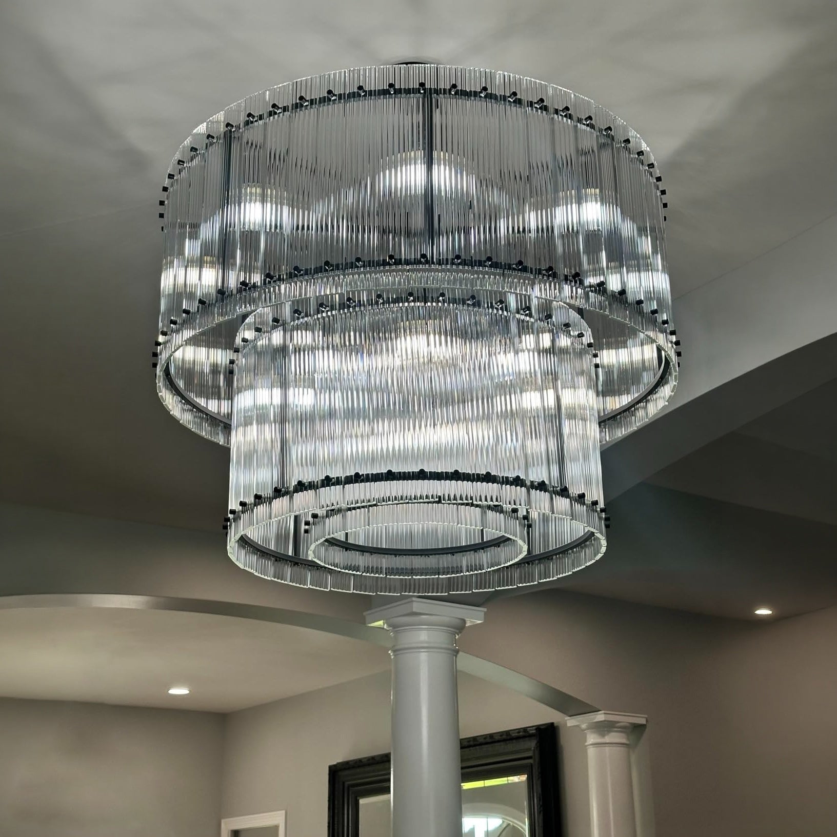 37 Inch Ribbed Glass Two-Tier Chandelier - San Marco