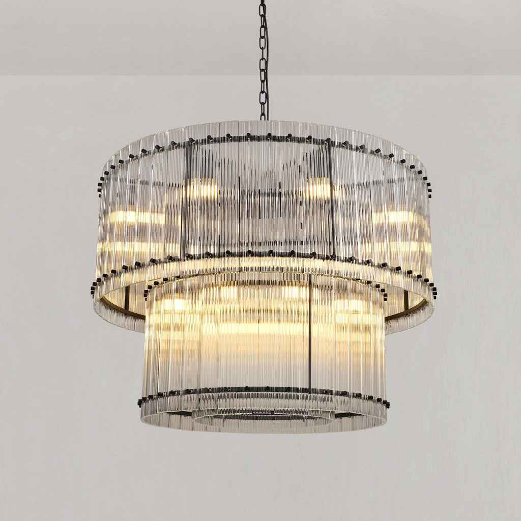 37 Inch Ribbed Glass Two-Tier Chandelier - San Marco