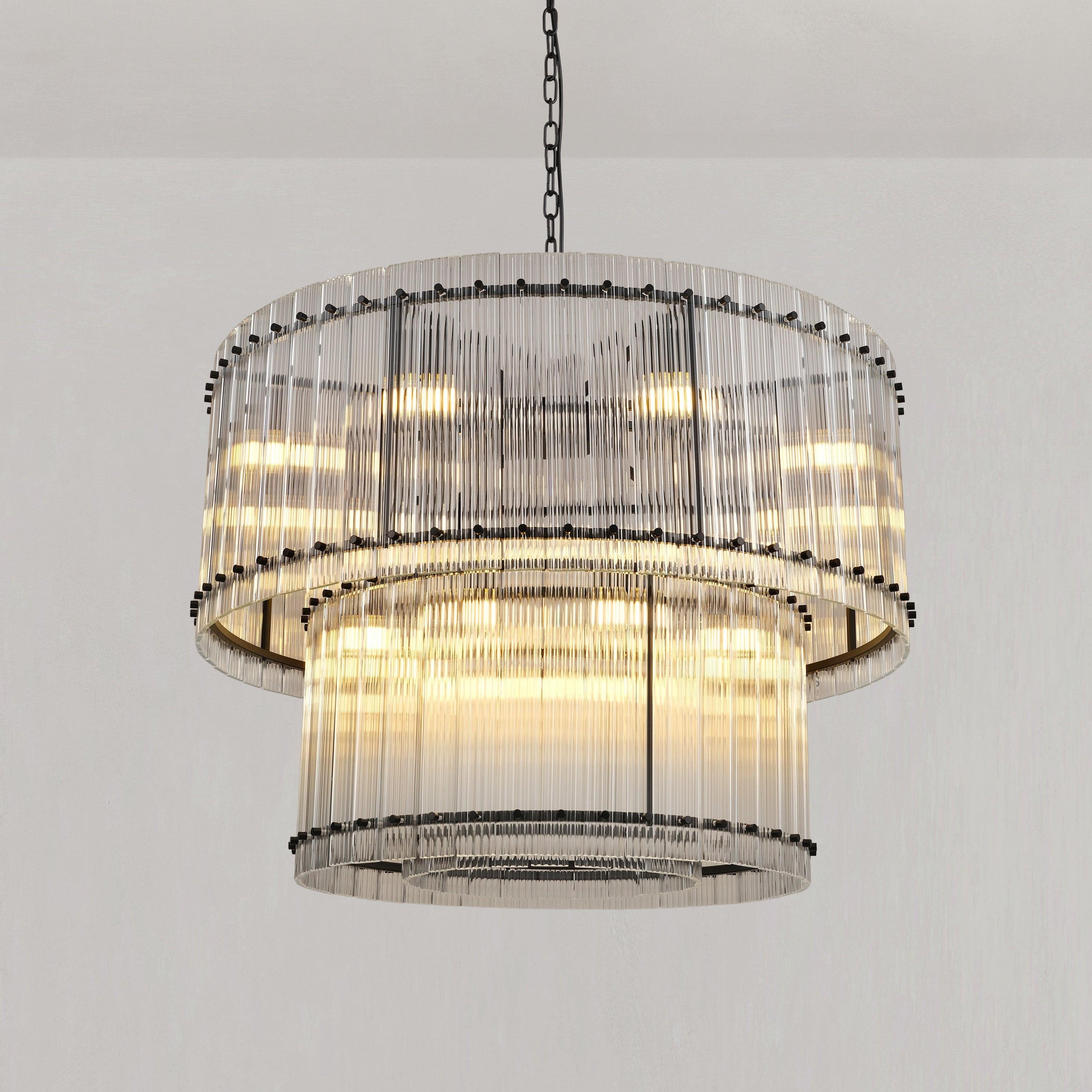 37 Inch Ribbed Glass Two-Tier Chandelier - San Marco