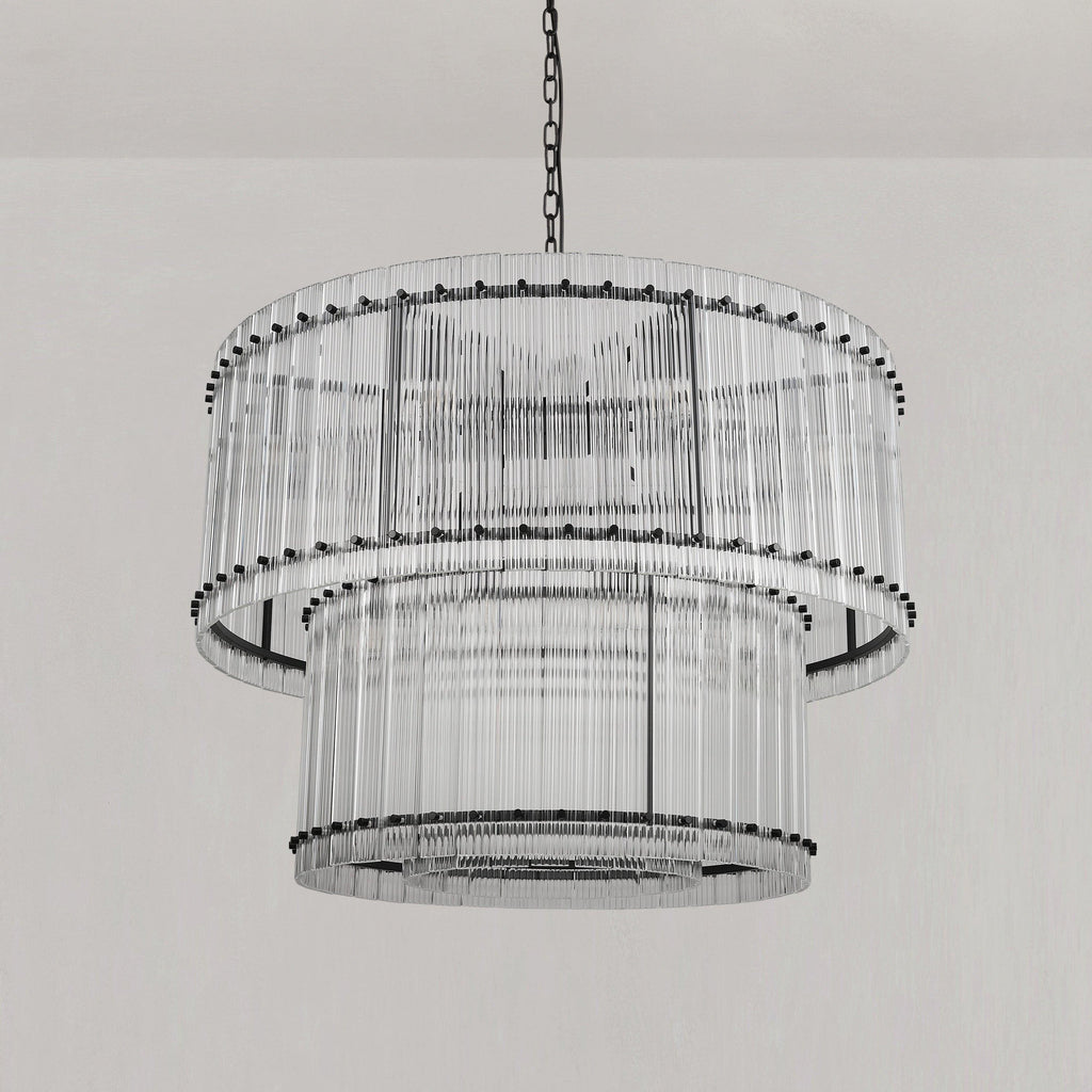 37 Inch Ribbed Glass Two-Tier Chandelier - San Marco
