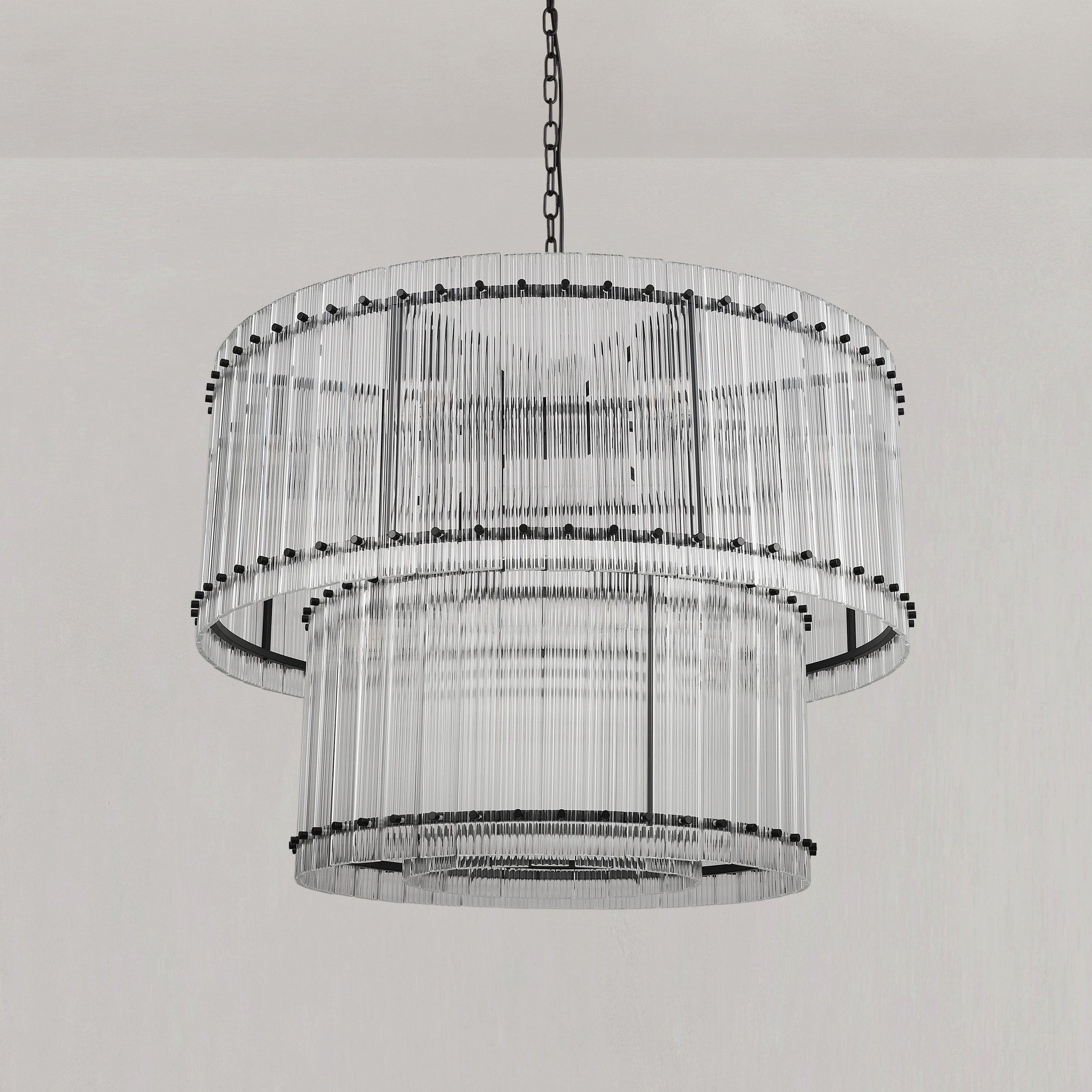 37 Inch Ribbed Glass Two-Tier Chandelier - San Marco