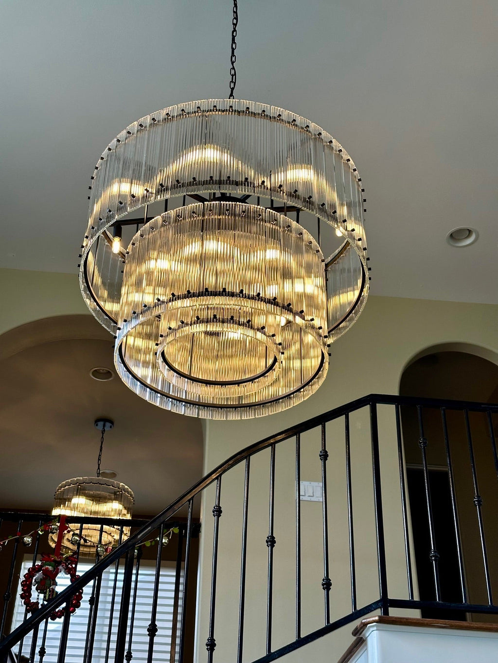 37 Inch Ribbed Glass Two-Tier Chandelier - San Marco