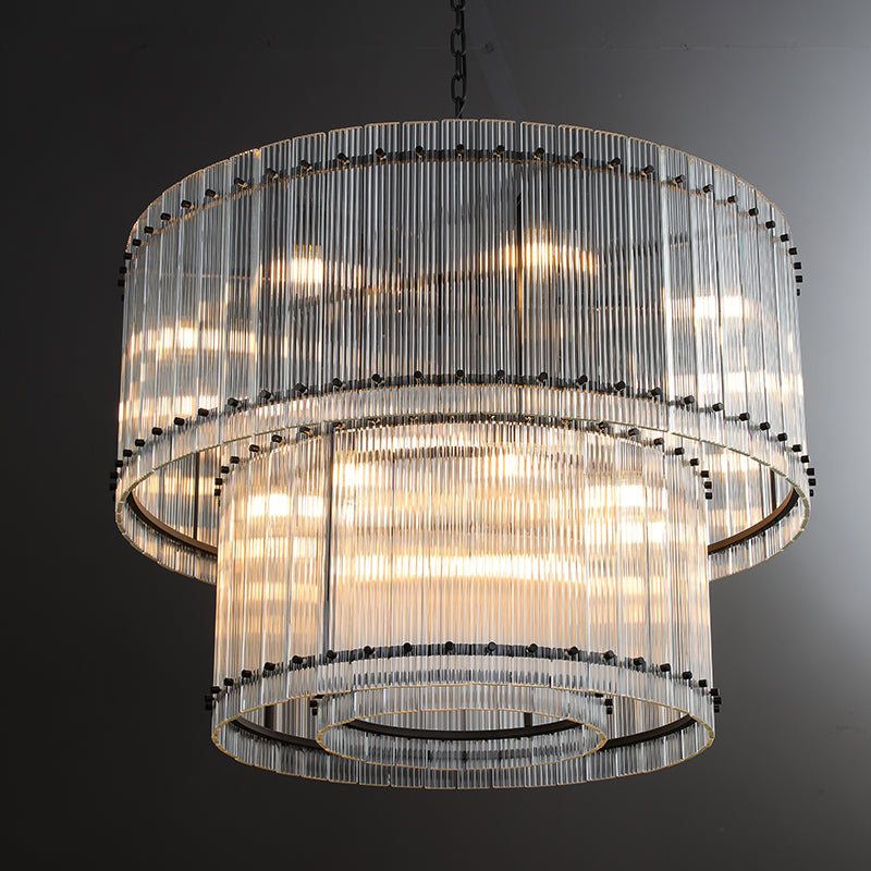37 Inch Ribbed Glass Two-Tier Chandelier - San Marco