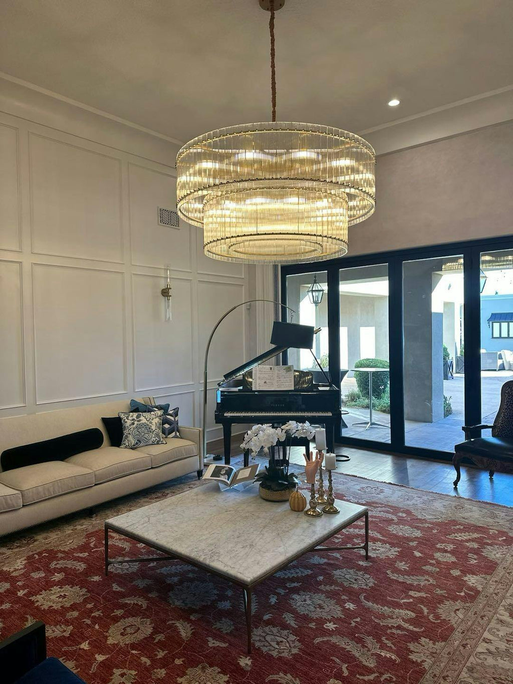 48 Inch Ribbed Glass Two-Tier Chandelier - San Marco