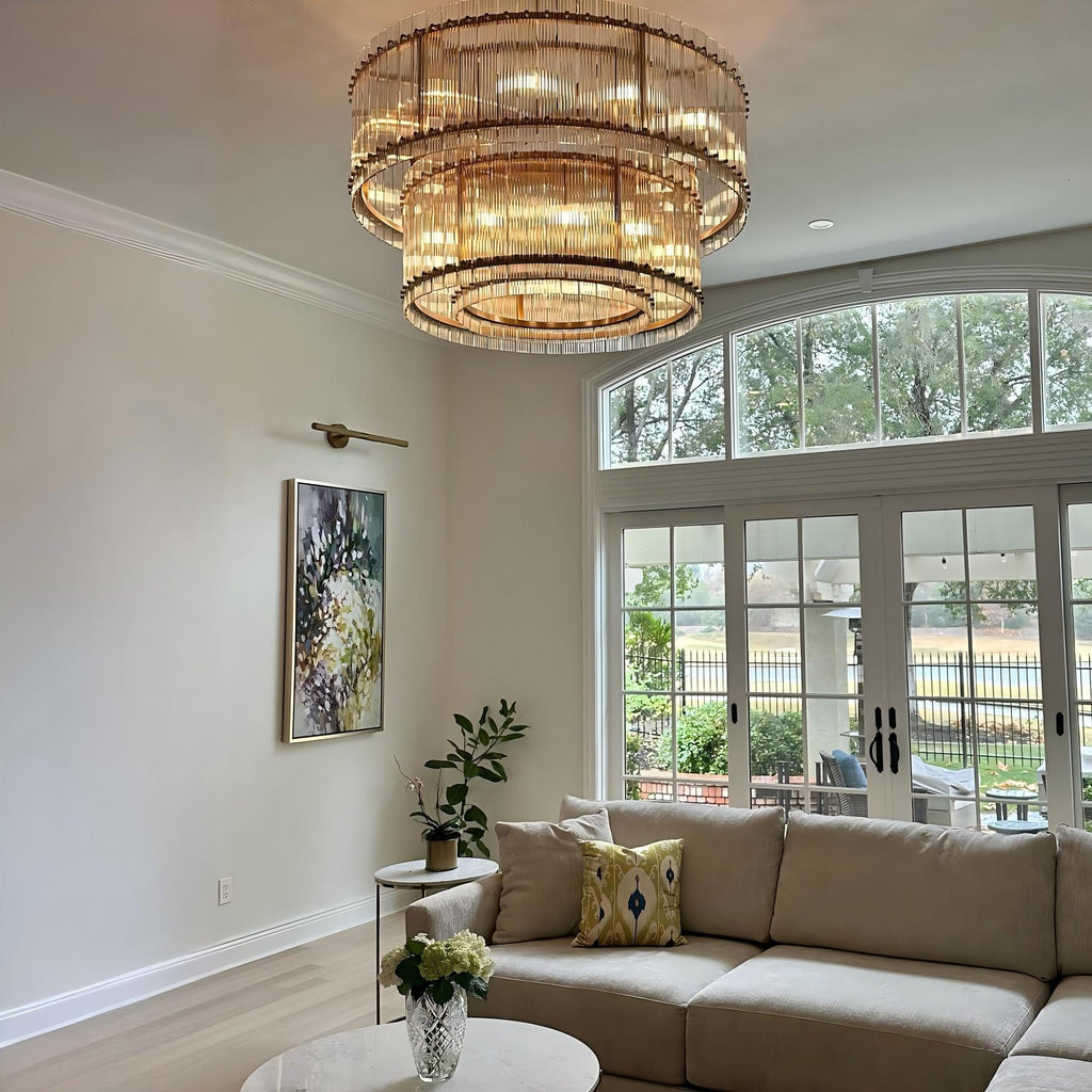 48 Inch Ribbed Glass Two-Tier Chandelier - San Marco