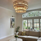 48 Inch Ribbed Glass Two-Tier Chandelier - San Marco