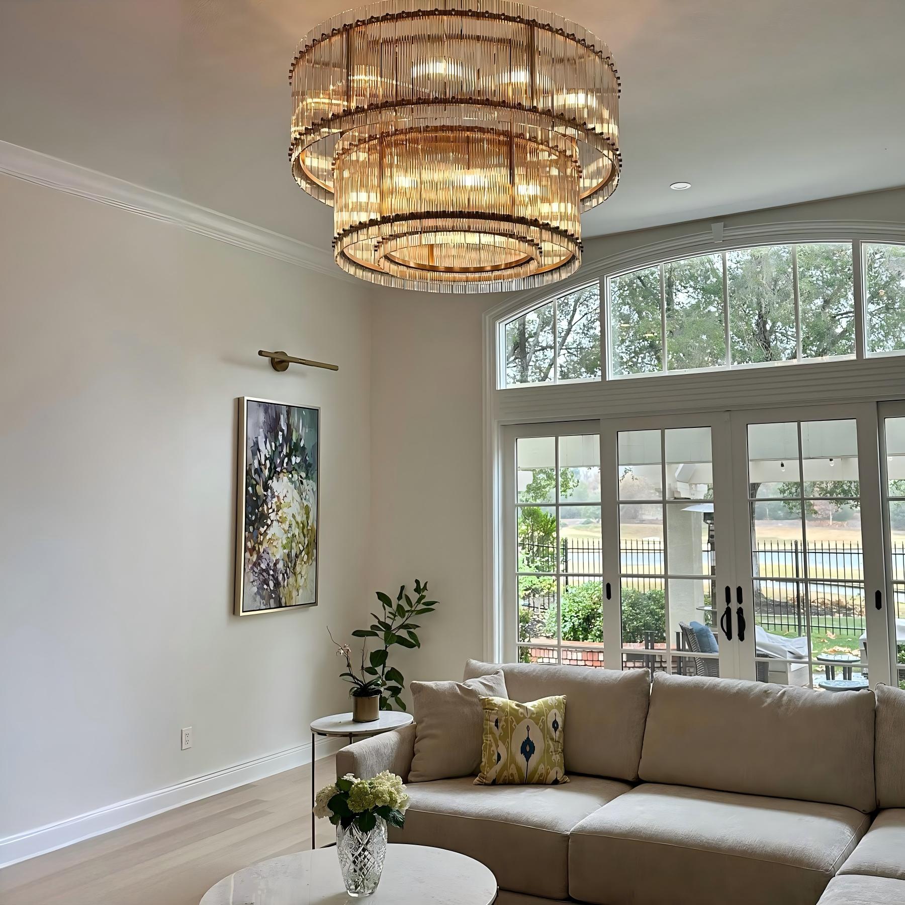 48 Inch Ribbed Glass Two-Tier Chandelier - San Marco