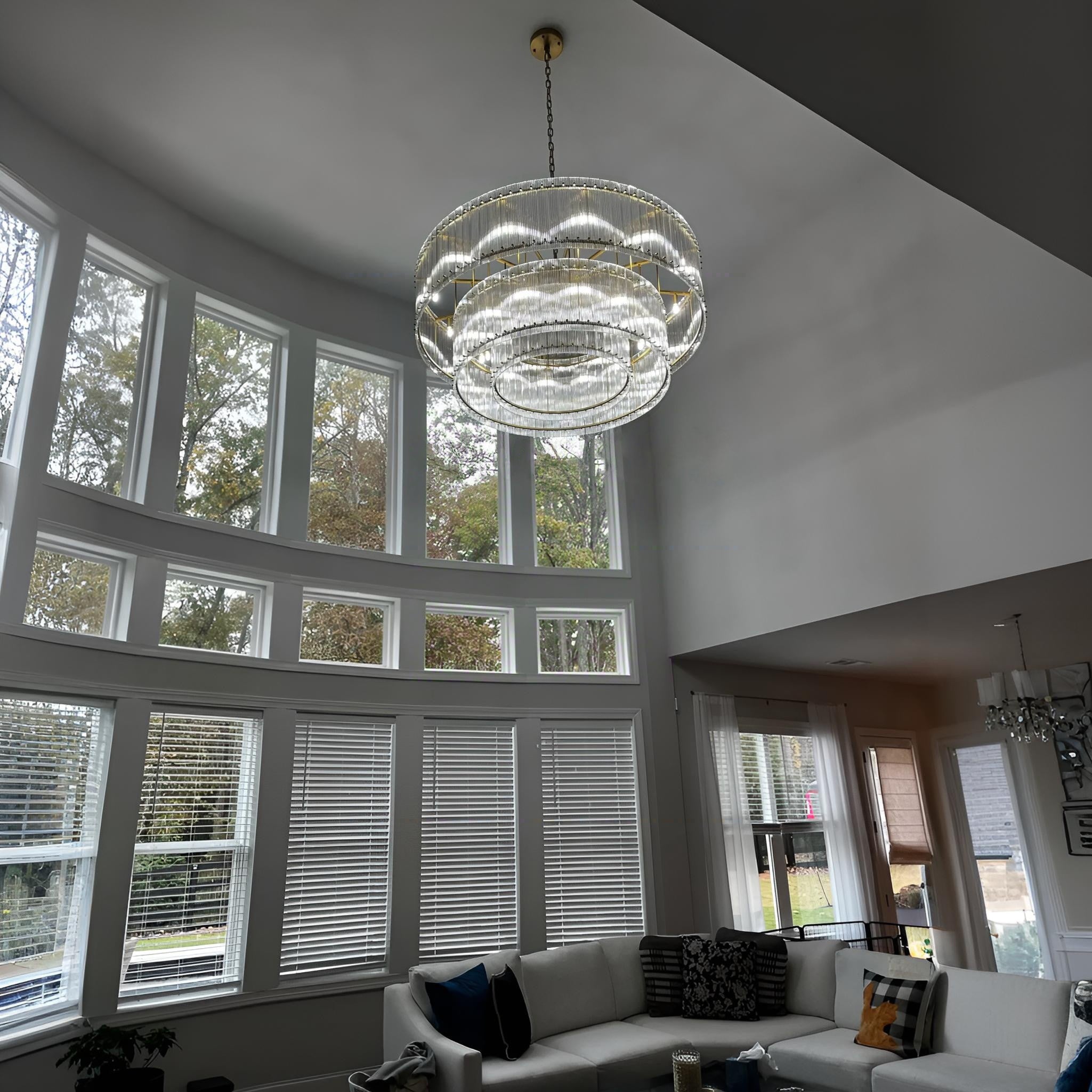 48 Inch Ribbed Glass Two-Tier Round Chandelier - San Marco