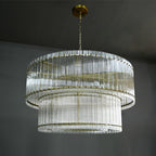 48 Inch Ribbed Glass Two-Tier Chandelier - San Marco