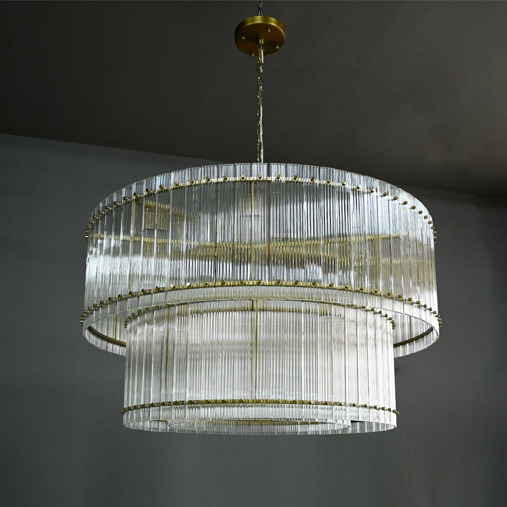 48 Inch Ribbed Glass Two-Tier Chandelier - San Marco