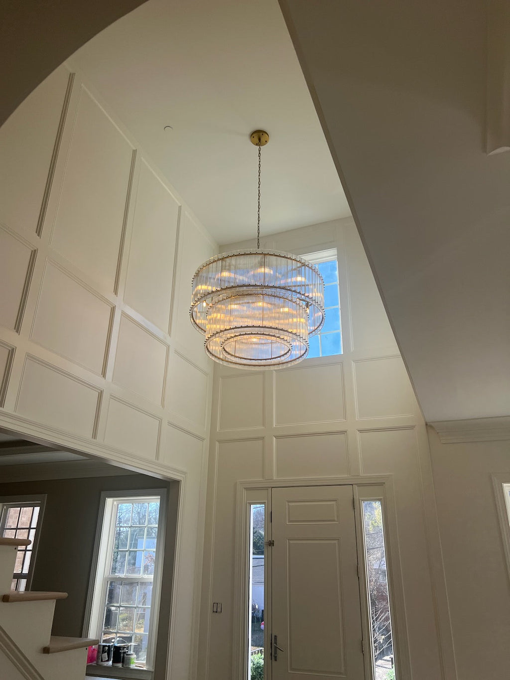 48 Inch Ribbed Glass Two-Tier Chandelier - San Marco