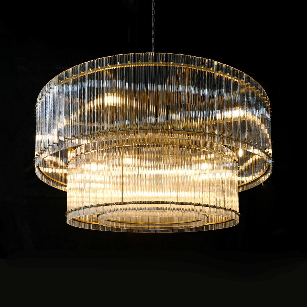 48 Inch Ribbed Glass Two-Tier Chandelier - San Marco