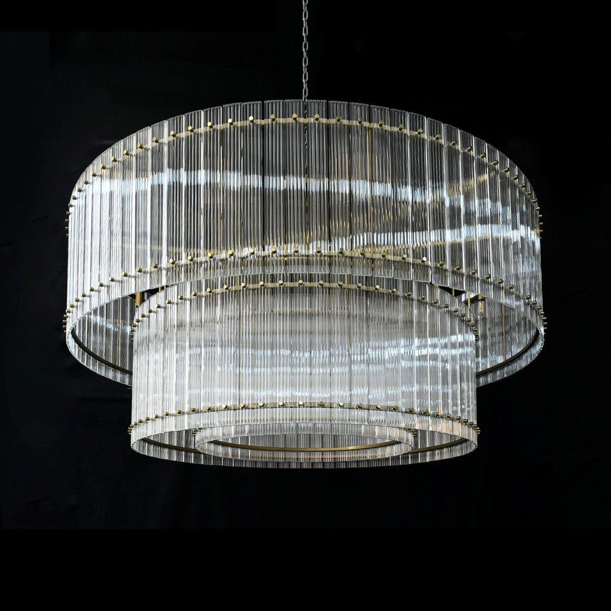 48 Inch Ribbed Glass Two-Tier Chandelier - San Marco