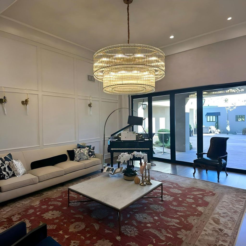 48 Inch Ribbed Glass Two-Tier Chandelier - San Marco