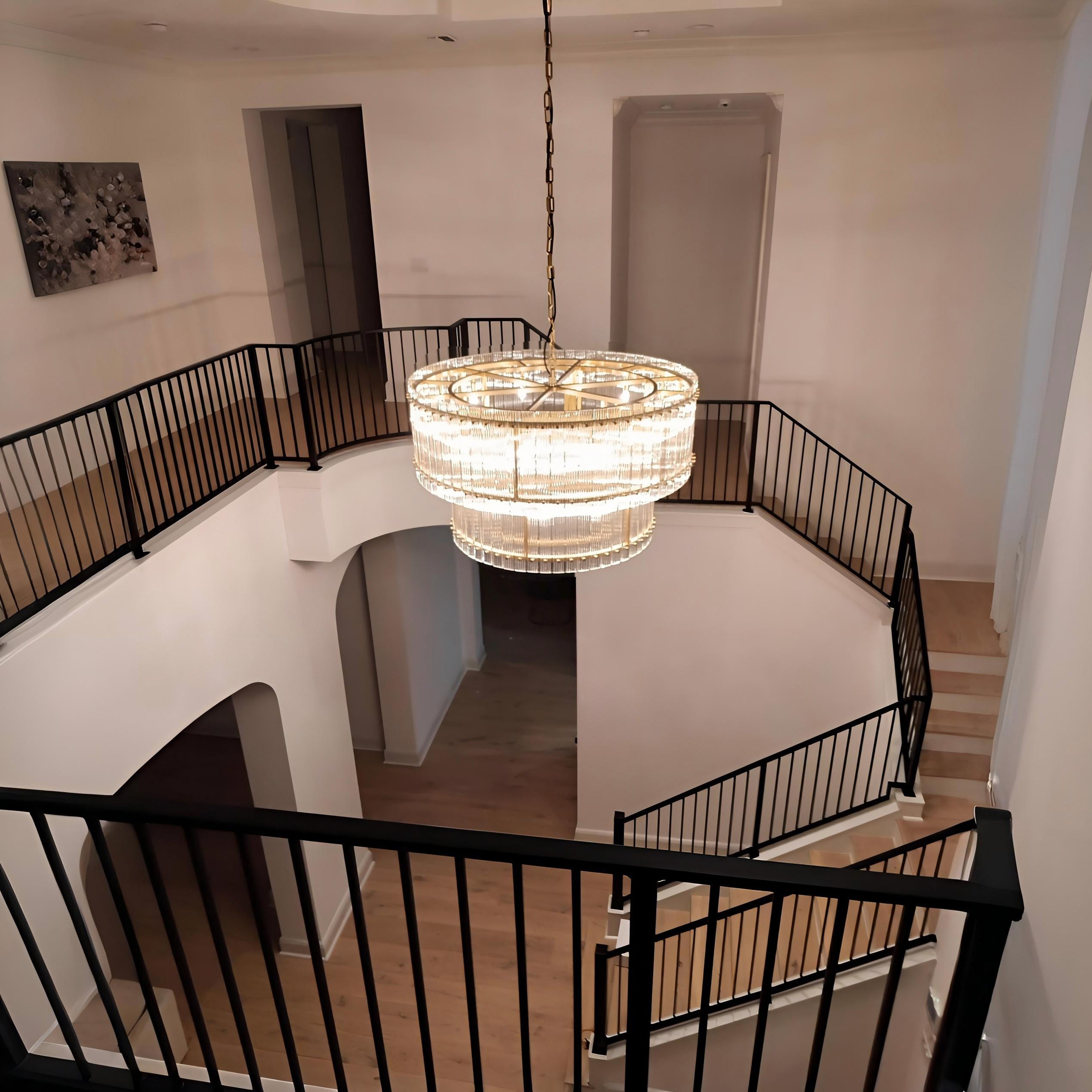 48 Inch Ribbed Glass Two-Tier Chandelier - San Marco