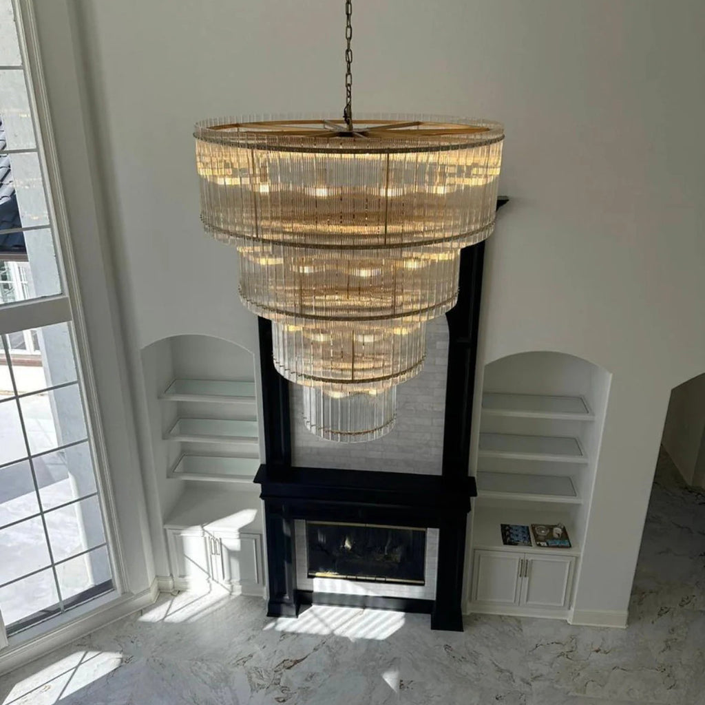 60 Inch Ribbed Glass Two-Tier Chandelier - San Marco