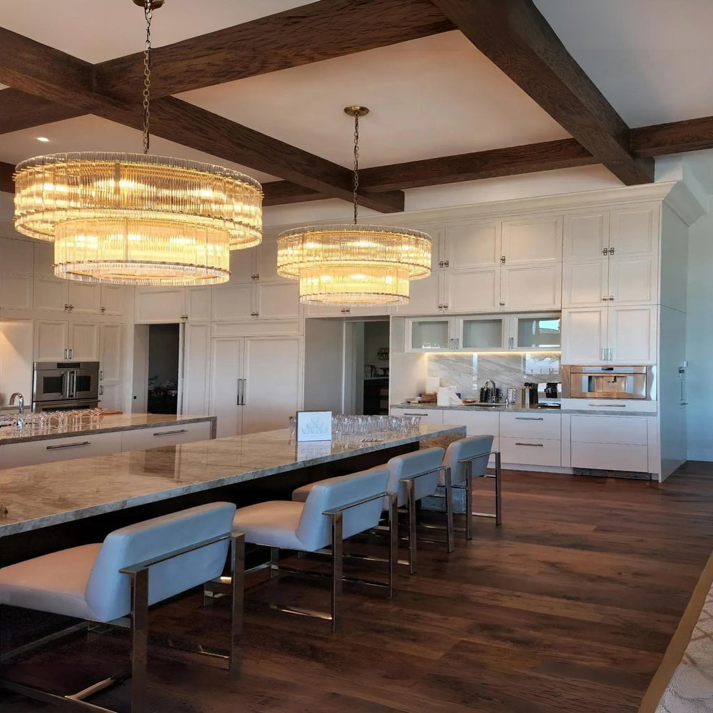 60 Inch Ribbed Glass Two-Tier Chandelier - San Marco