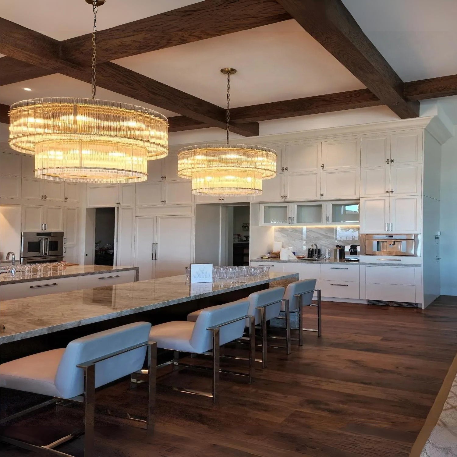 60 Inch Ribbed Glass Two-Tier Chandelier - San Marco