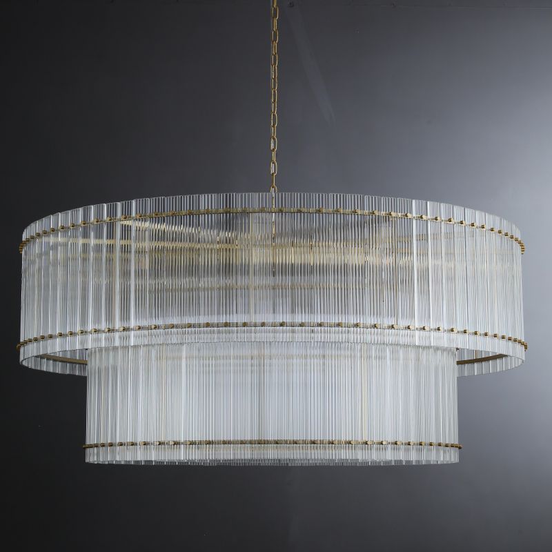 60 Inch Ribbed Glass Two-Tier Chandelier - San Marco