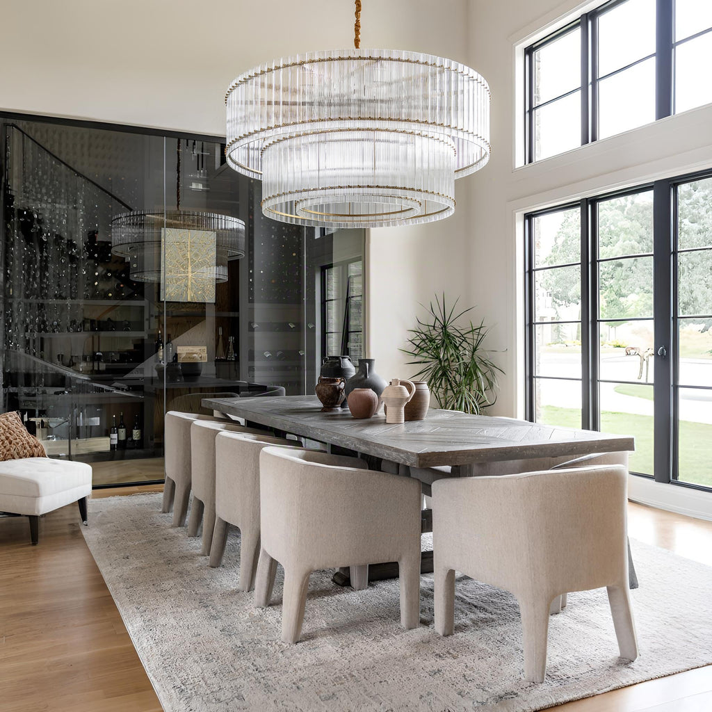 60 Inch Ribbed Glass Two-Tier Chandelier - San Marco