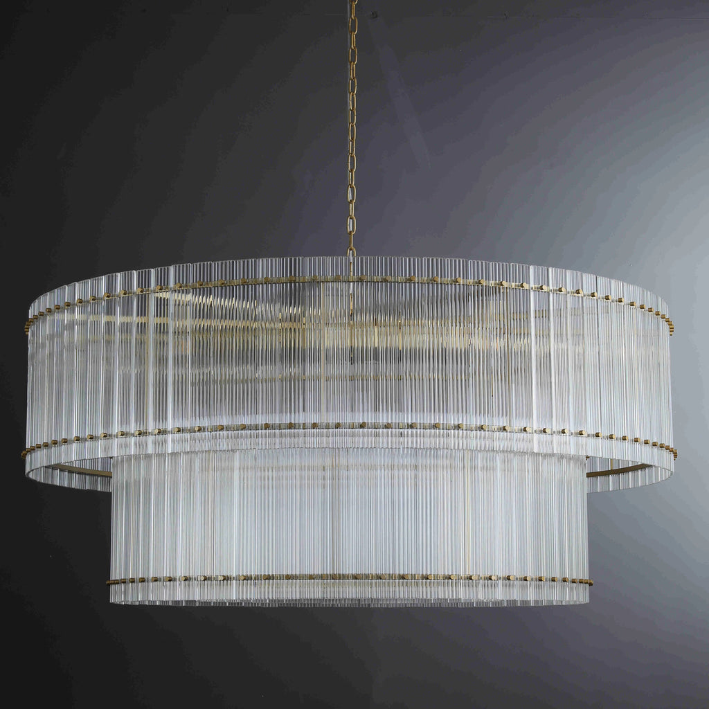 60 Inch Ribbed Glass Two-Tier Chandelier - San Marco