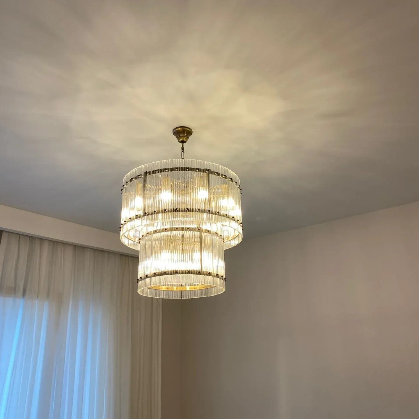 22 Inch Ribbed Glass Two-Tier Chandelier - San Marco