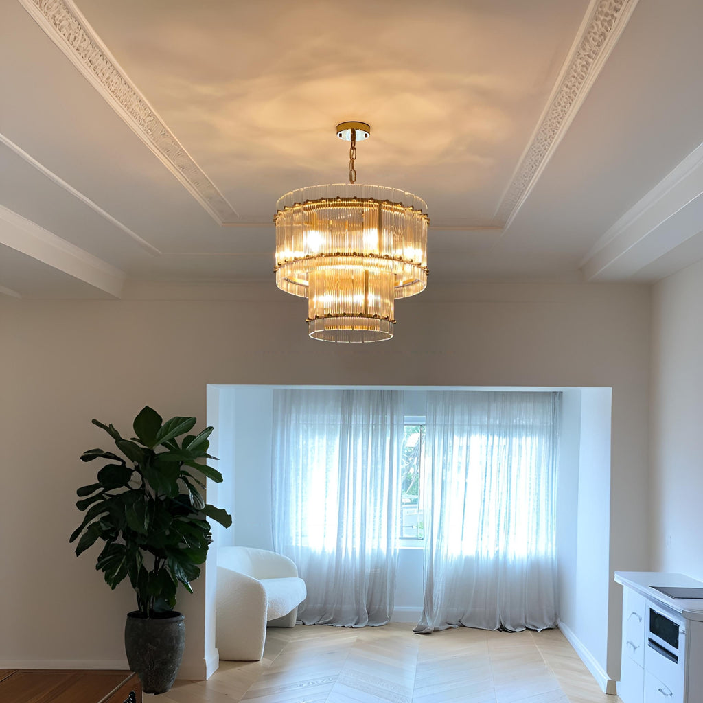 22 Inch Ribbed Glass Two-Tier Chandelier - San Marco