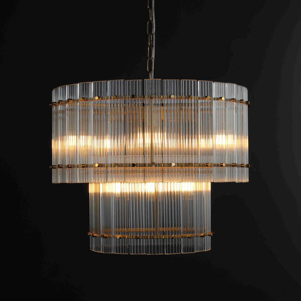22 Inch Ribbed Glass Two-Tier Round Chandelier - San Marco