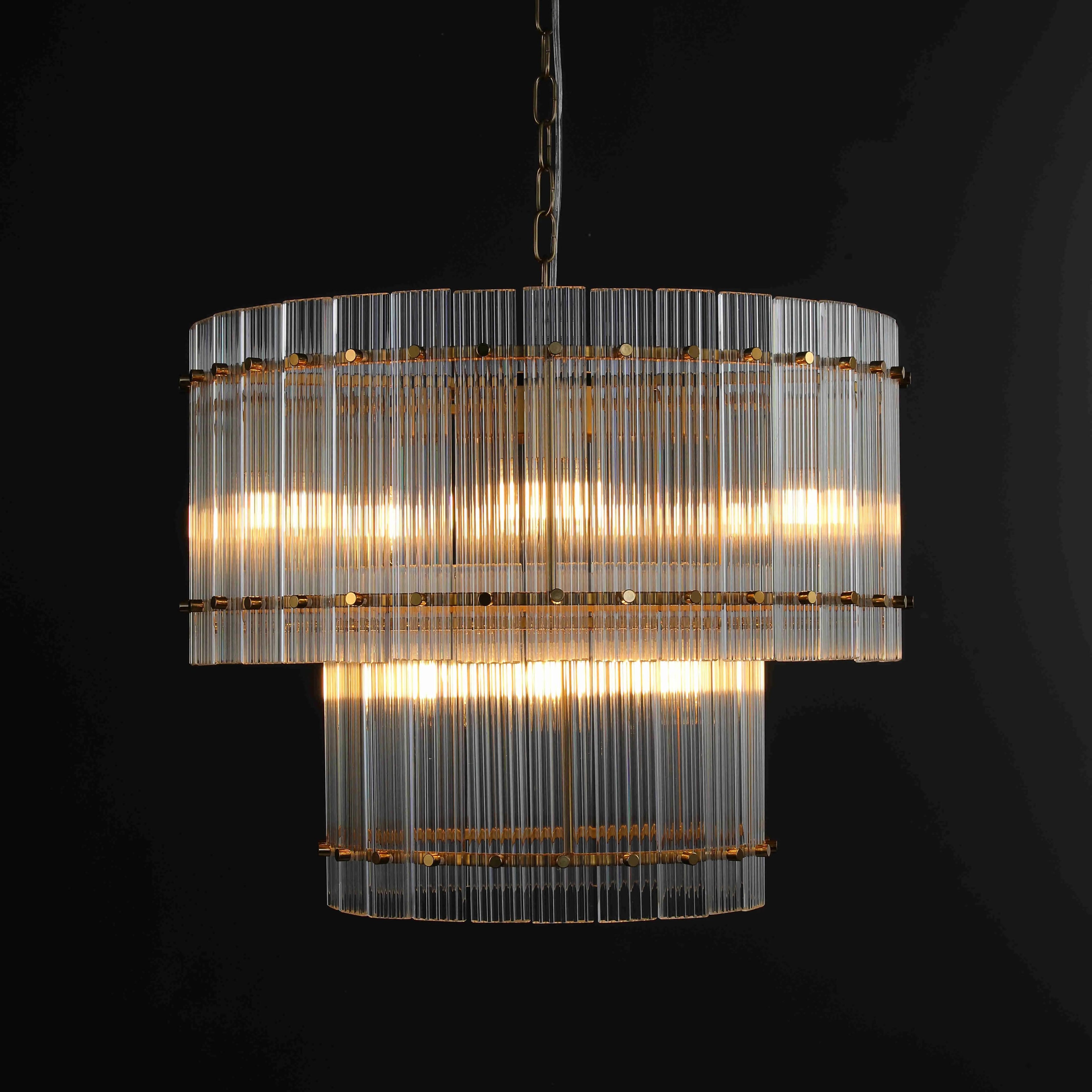 22 Inch Ribbed Glass Two-Tier Round Chandelier - San Marco