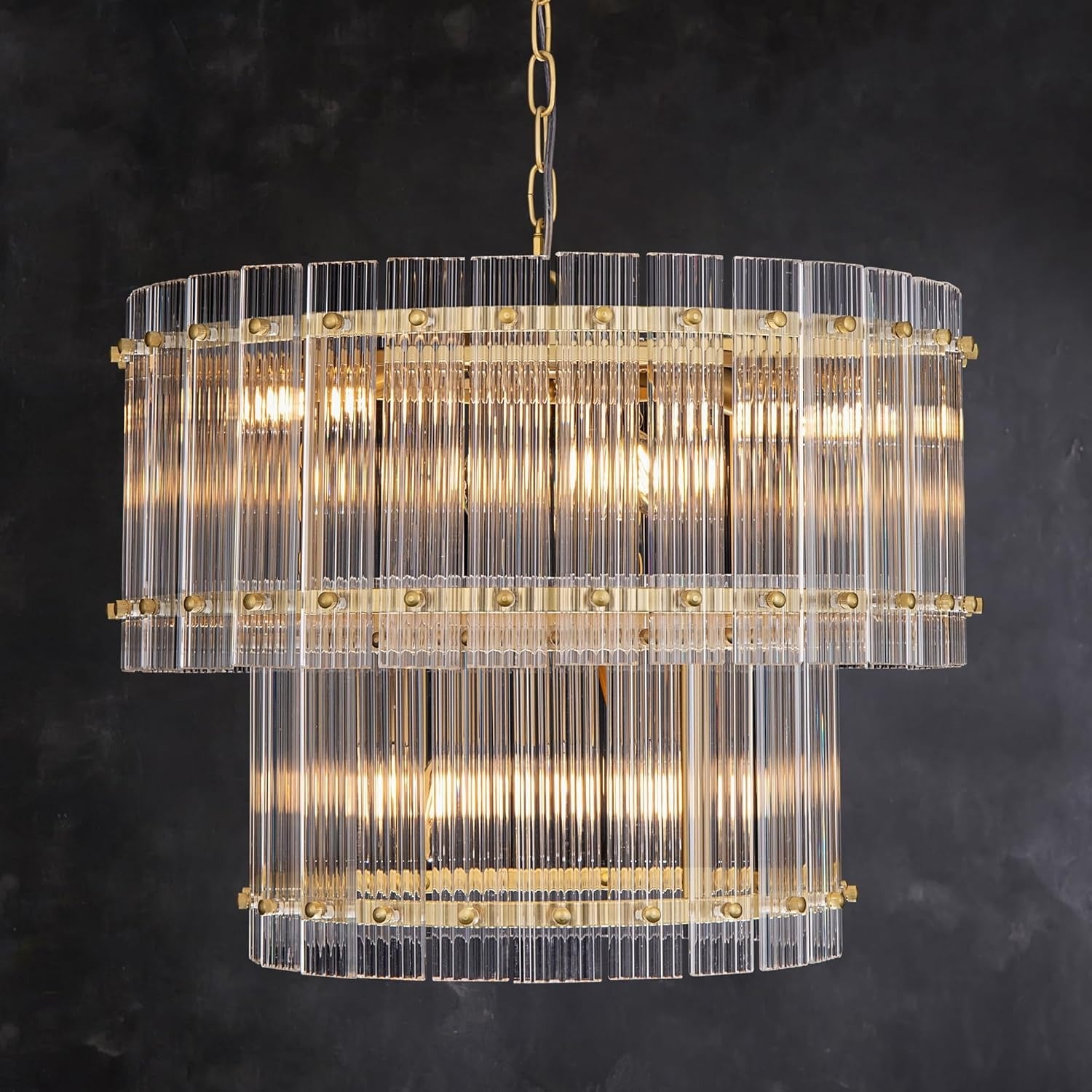Lustre à deux niveaux en verre côtelé de 56 cm - San Marco