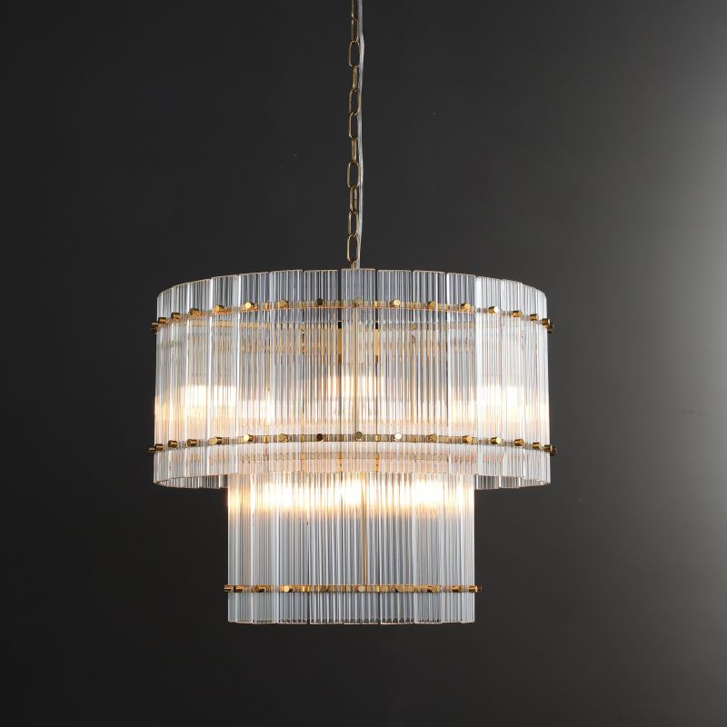 22 Inch Ribbed Glass Two-Tier Chandelier - San Marco