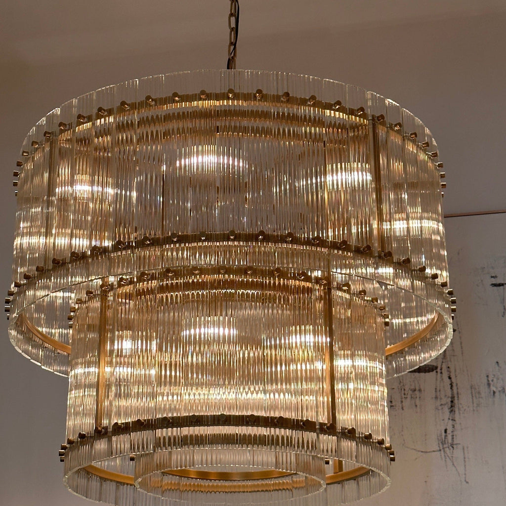 37 Inch Ribbed Glass Two-Tier Chandelier - San Marco