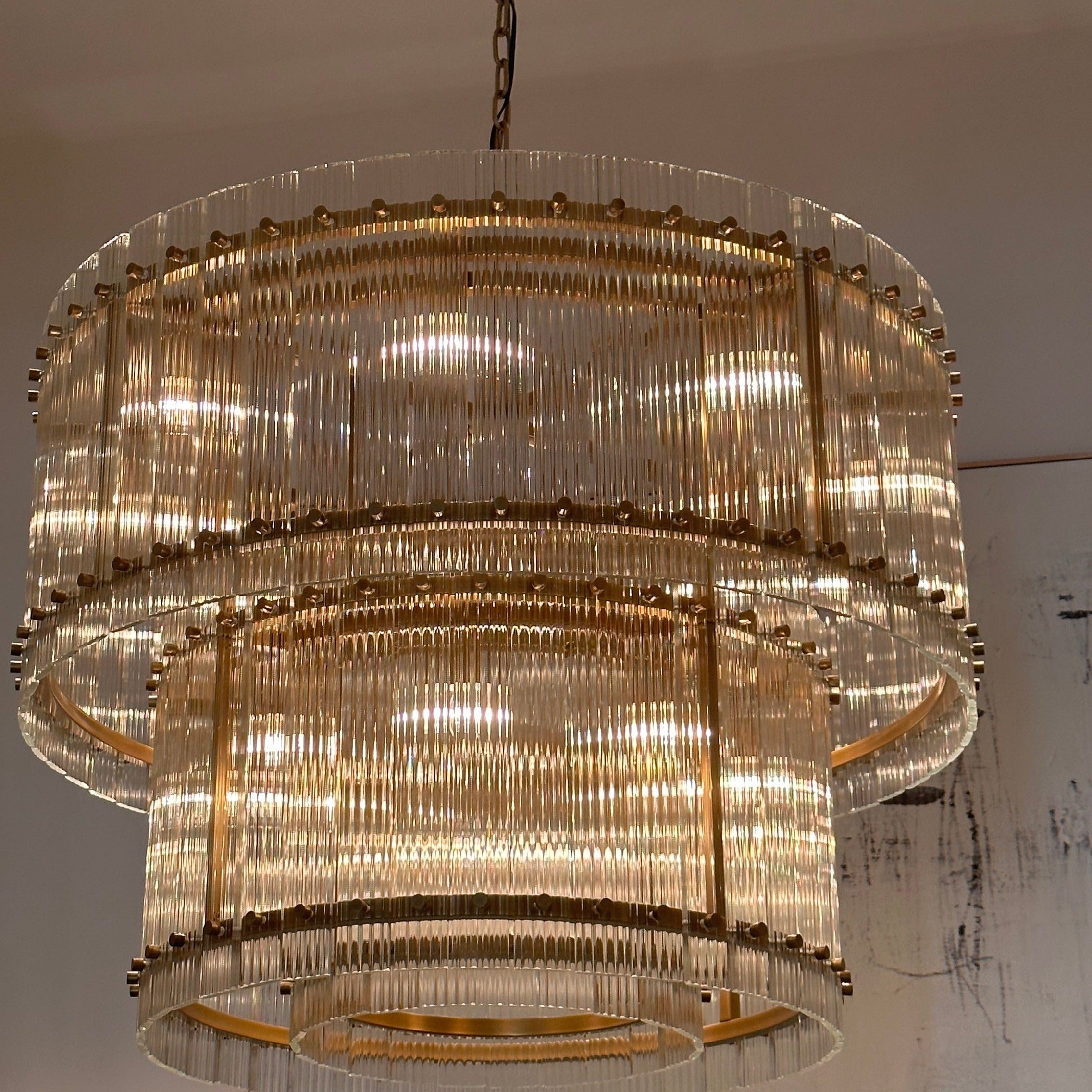 37 Inch Ribbed Glass Two-Tier Chandelier - San Marco