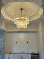 37 Inch Ribbed Glass Two-Tier Chandelier - San Marco