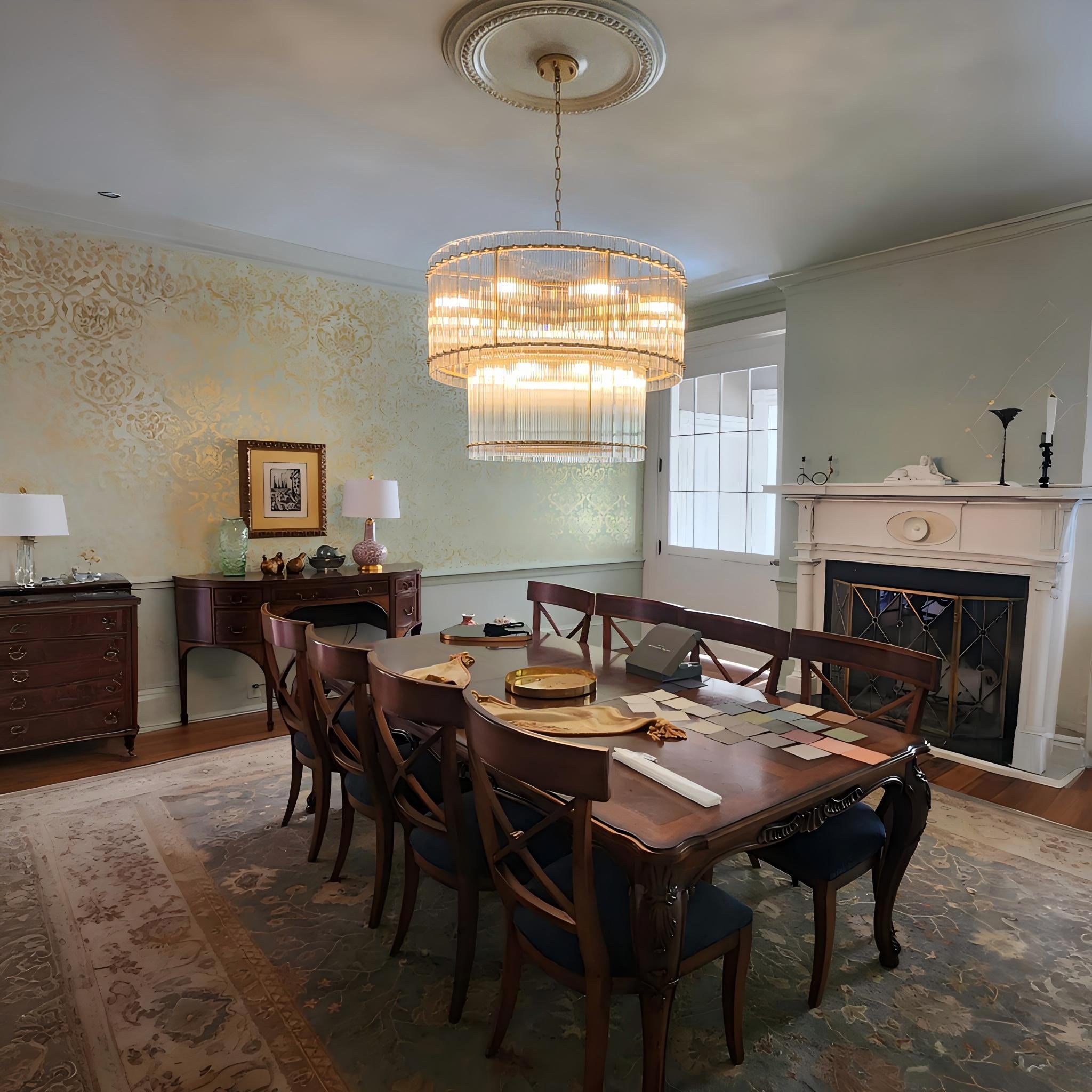 37 Inch Ribbed Glass Two-Tier Chandelier - San Marco