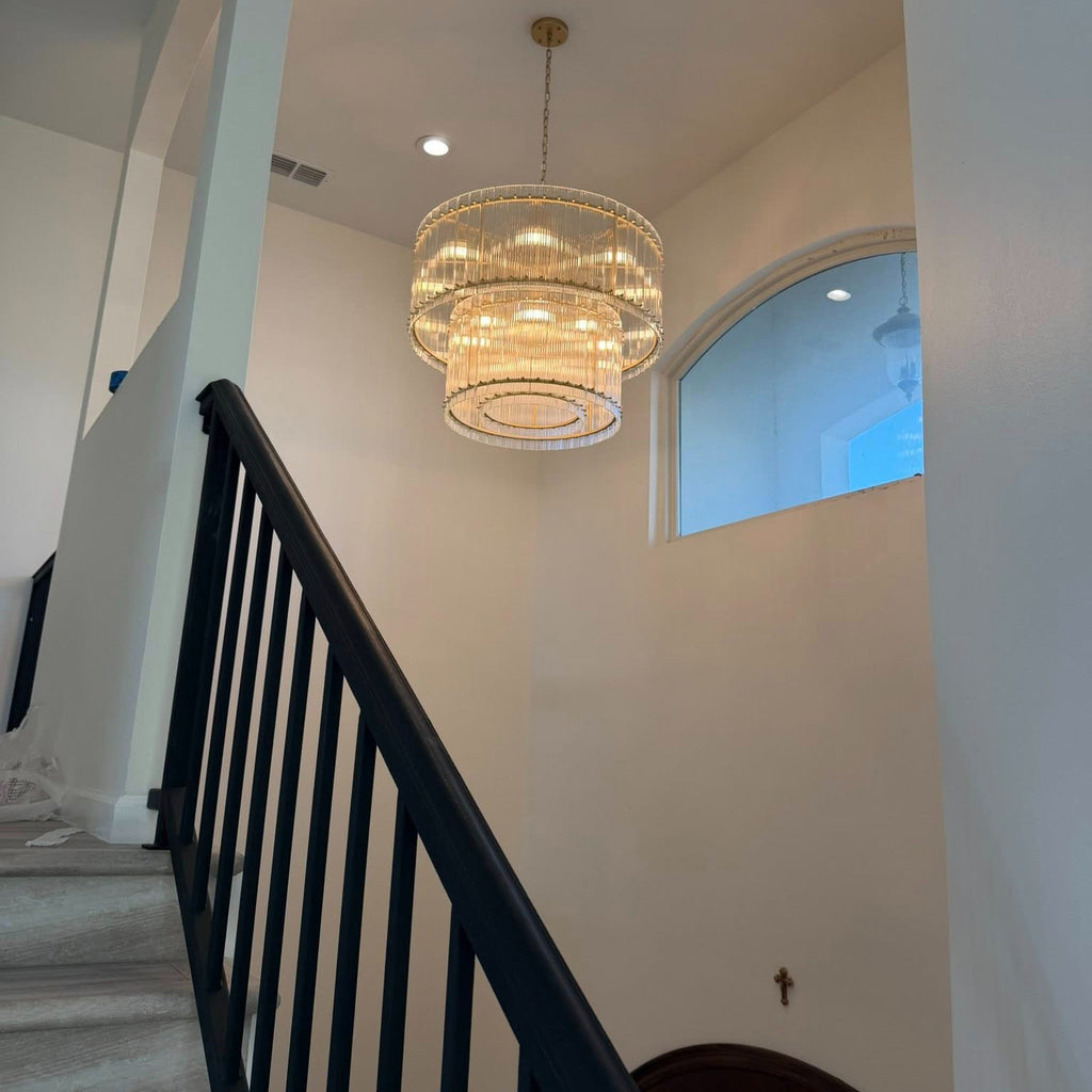 37 Inch Ribbed Glass Two-Tier Chandelier - San Marco
