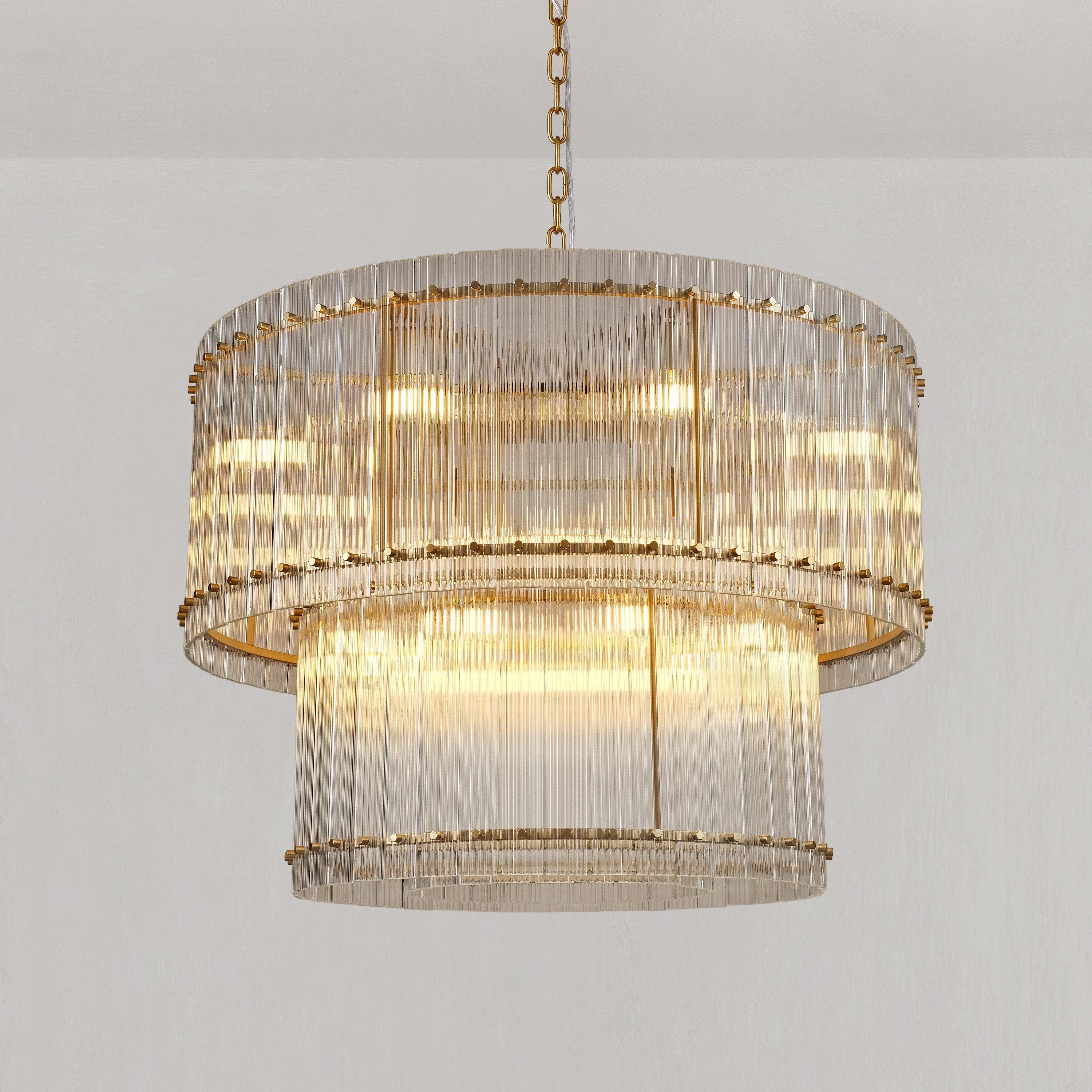 37 Inch Ribbed Glass Two-Tier Chandelier - San Marco