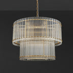 37 Inch Ribbed Glass Two-Tier Chandelier - San Marco