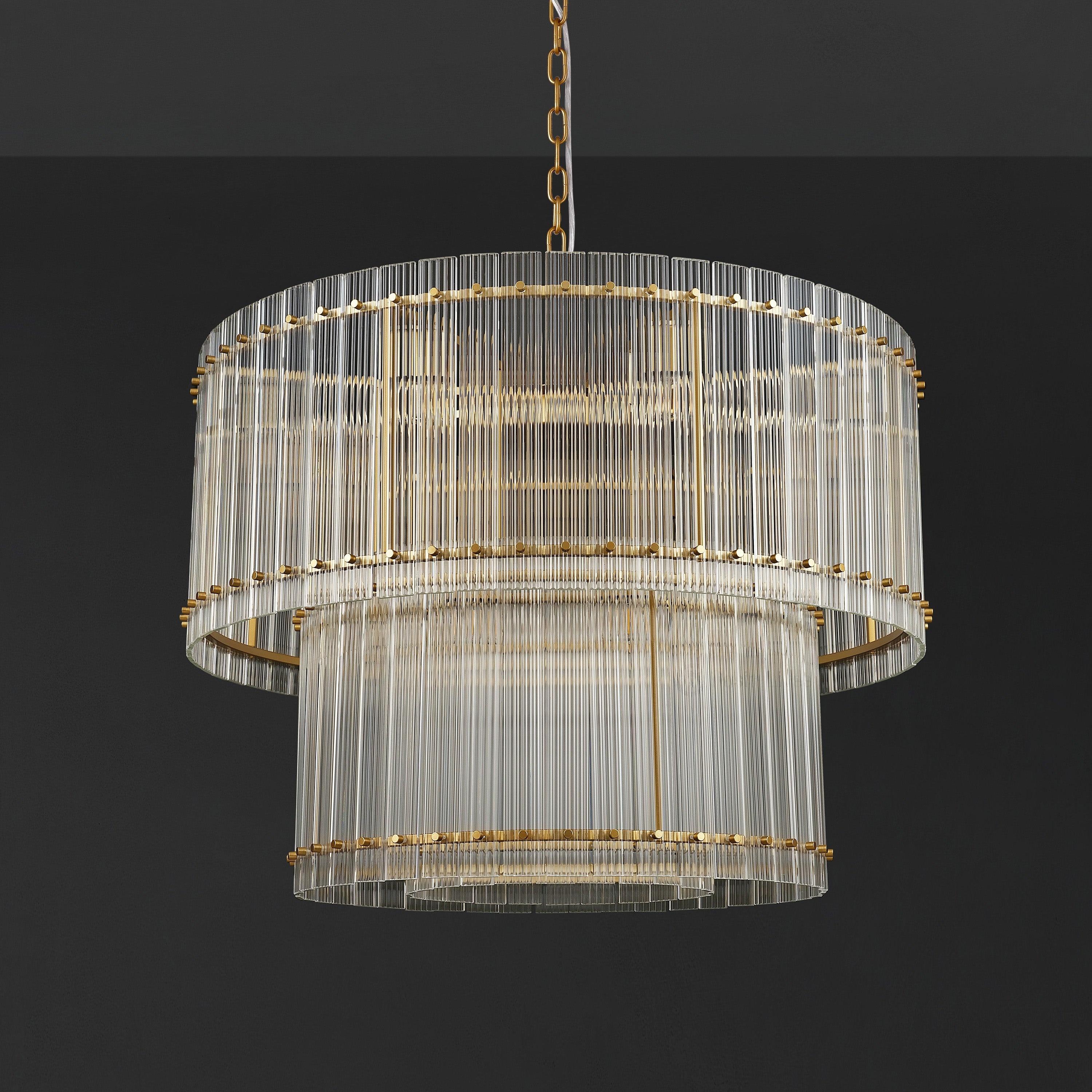 37 Inch Ribbed Glass Two-Tier Chandelier - San Marco