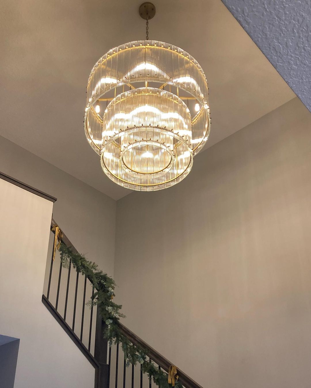 37 Inch Ribbed Glass Two-Tier Chandelier - San Marco