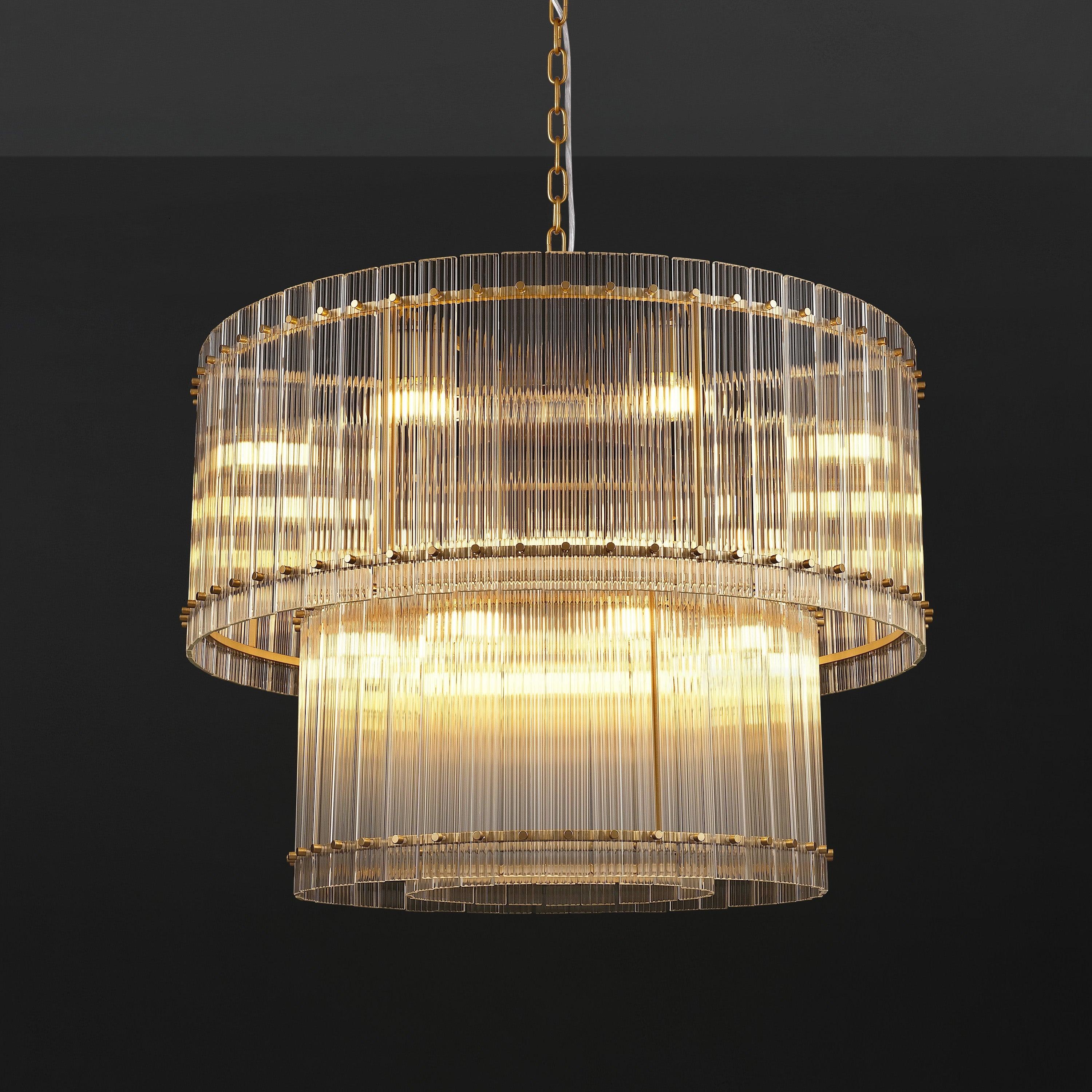 37 Inch Ribbed Glass Two-Tier Chandelier - San Marco
