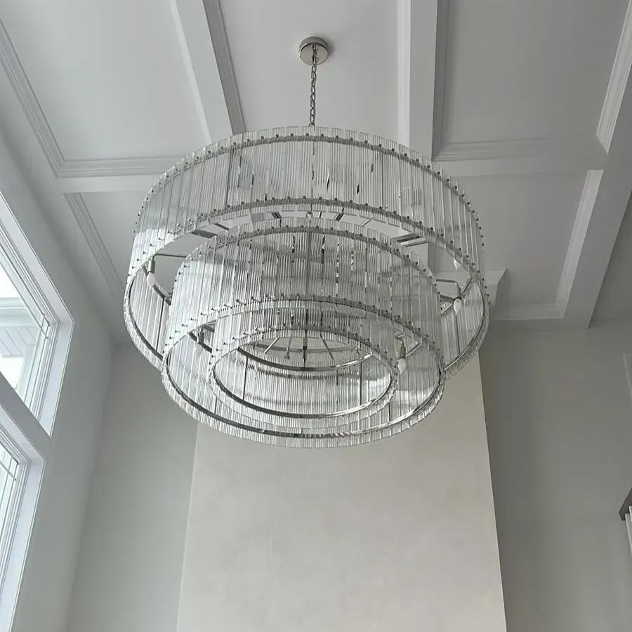 60 Inch Ribbed Glass Two-Tier Chandelier - San Marco