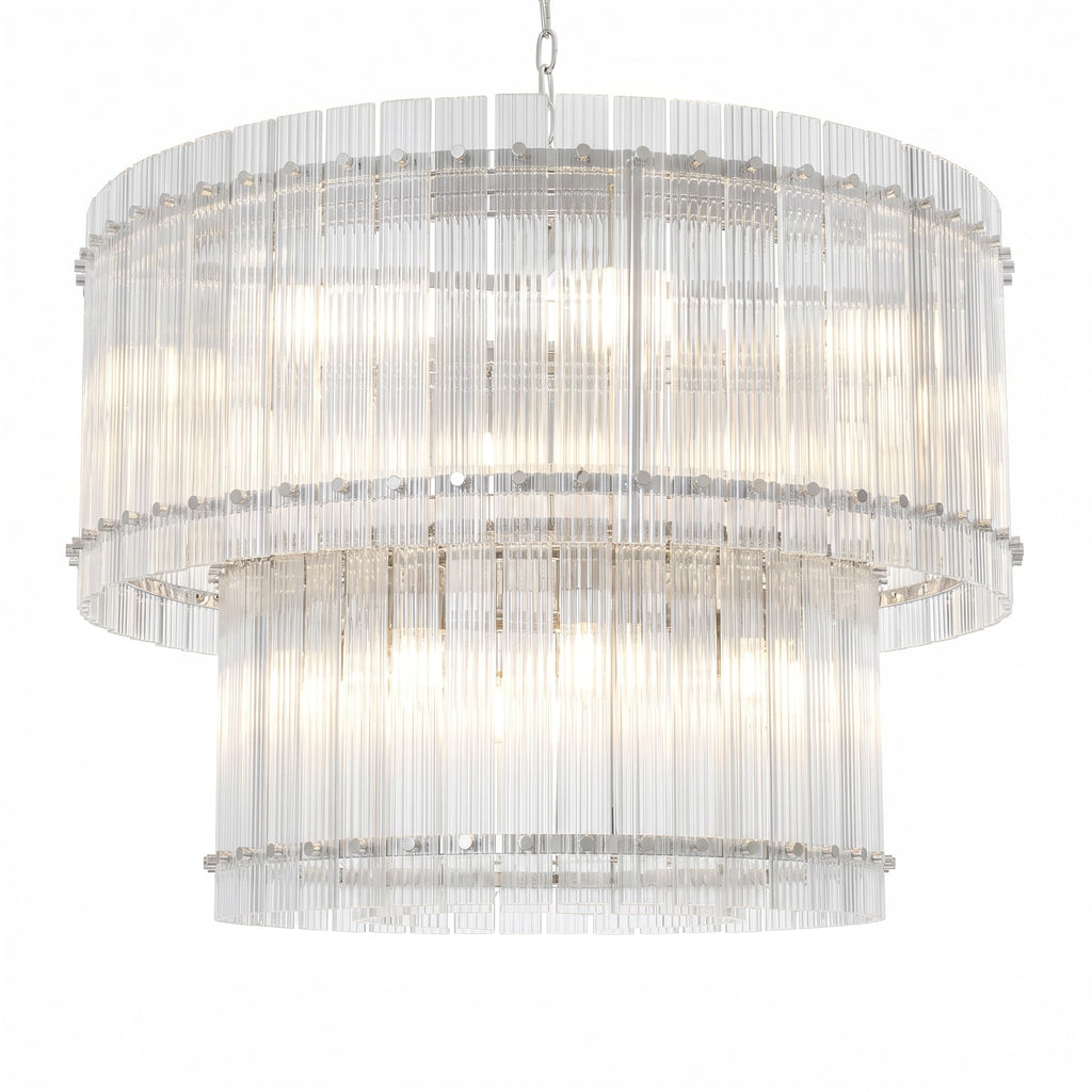 37 Inch Ribbed Glass Two-Tier Chandelier - San Marco