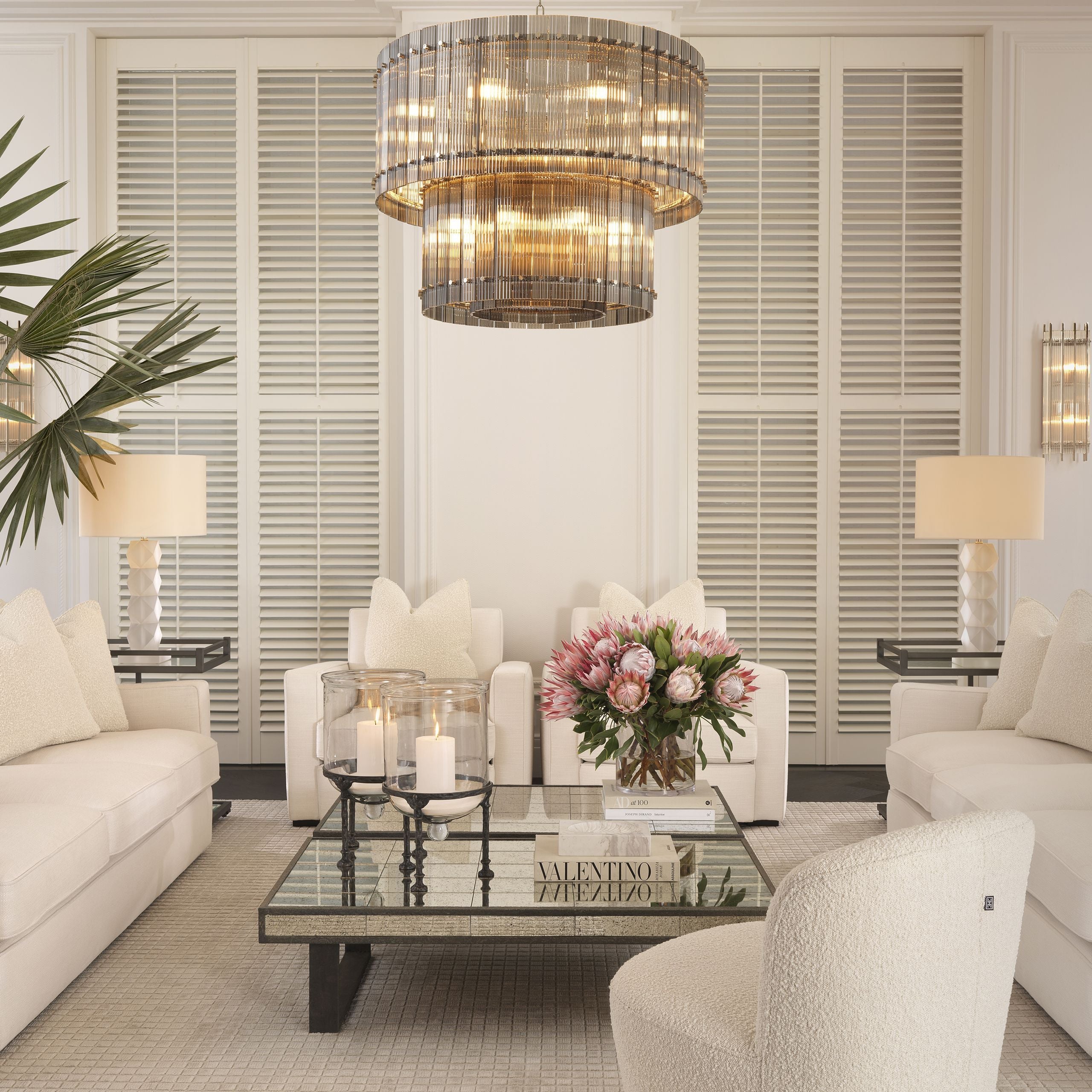 37 Inch Ribbed Glass Two-Tier Chandelier - San Marco